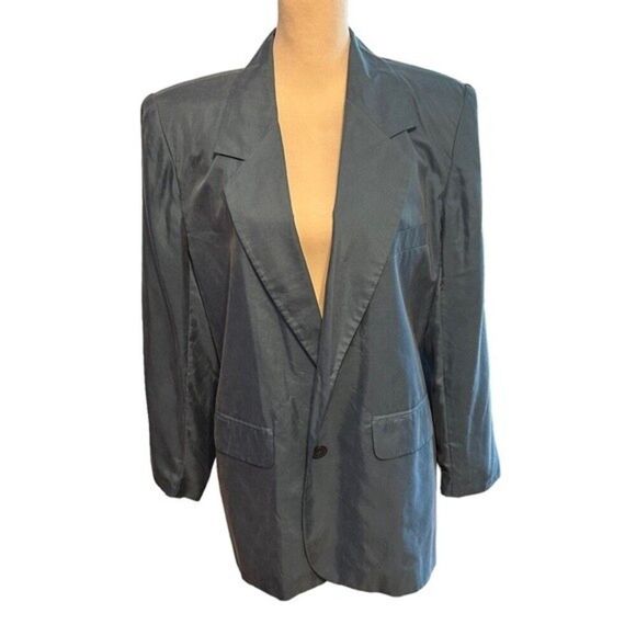 Silk House Blue Blazer 100% Silk Sz M - Picture 1 of 10